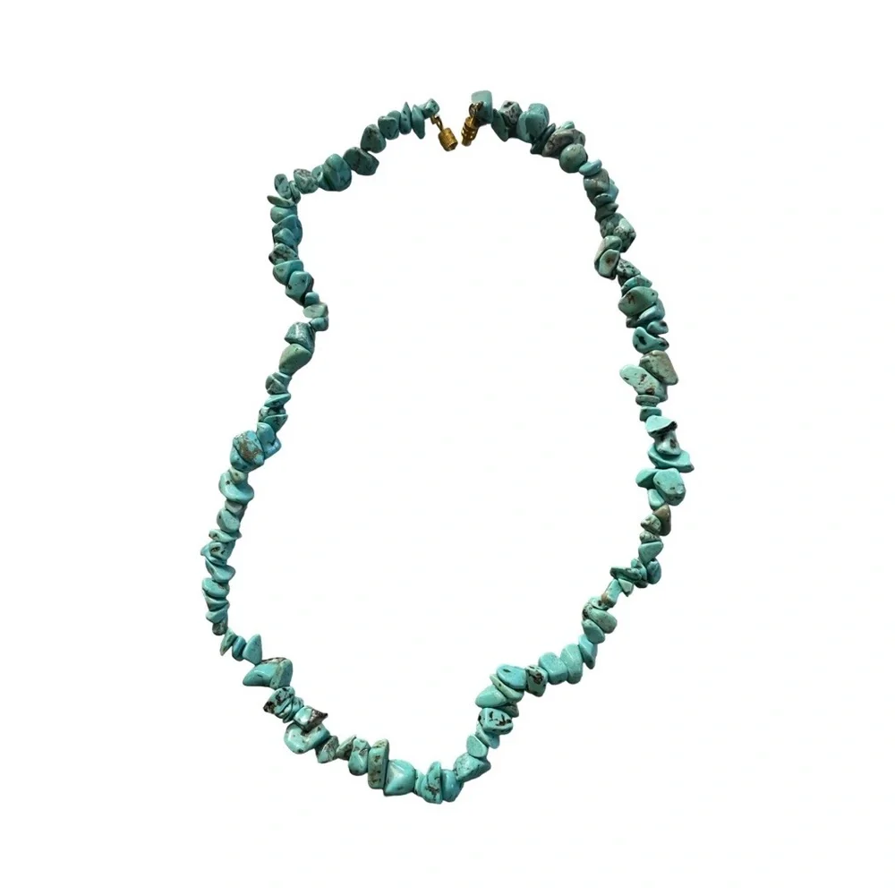 Natural Turquoise Chip Beaded Necklace - Picture 2 of 5